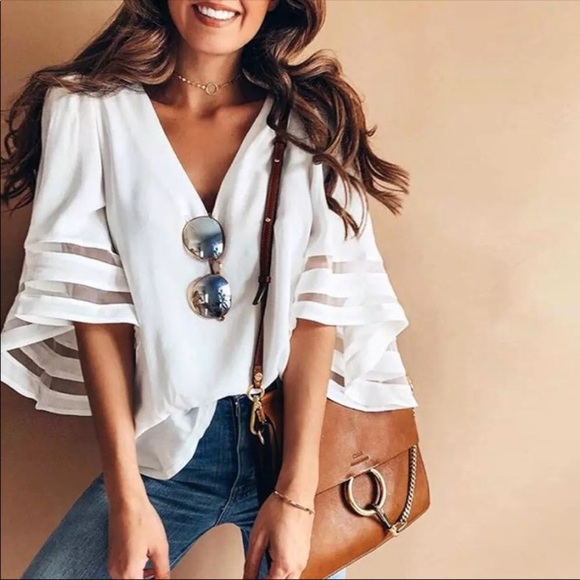 Tops - Brand new white top with flare sleeves